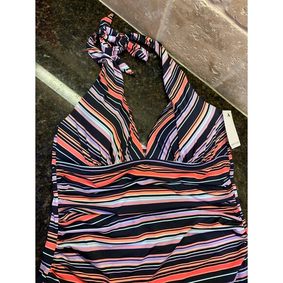 Gibson & Latimer Multi Molded Ruched Tie Neck Halterkini Swim Set XS NWT - Picture 2 of 10